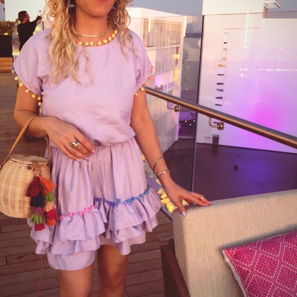 Peixoto Nissi Pom-Pom Dress Swim Cover-Up Tulum Lavender Purple with Cutout